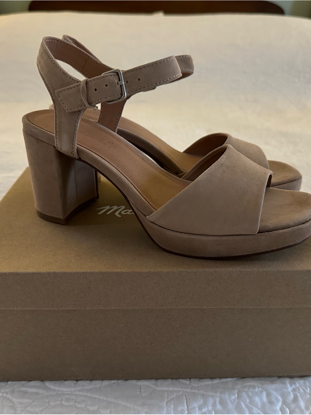Madewell Taupe Suede Open-Toe Ankle-Strap Heels